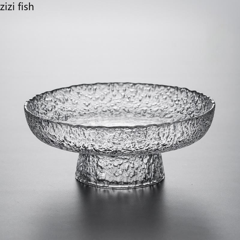 Стеклянная тарелка для фруктов на высоких ножках, круглая тарелка для фруктов, салатница, форма для десерта, декоративные тарелки, подставка для напитков, поднос для напитков