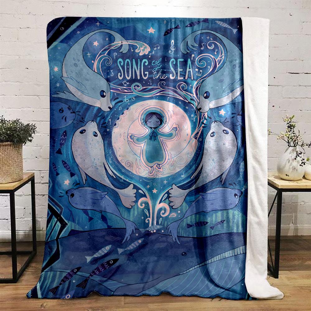 A magical underwater scene with seals, fish, and glowing swirling patterns. for all seasons blanket lunch break throw gift