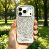 Розовый персонаж в космическом чехле для iphone 14 13 XS Max 12 XR 16 Plus 11 17 Pro 15 Air 18 Pro Max Серебристый фон с трещинами и блестками