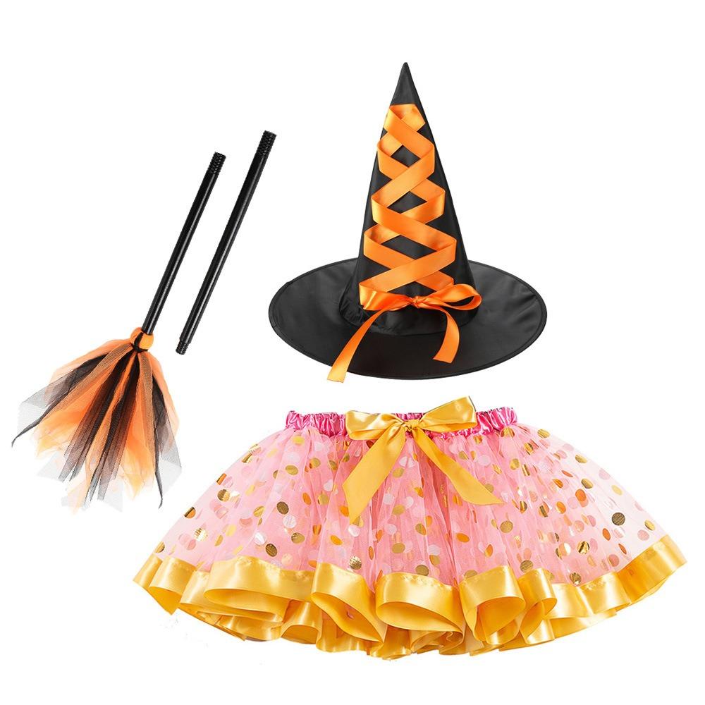 Wand Kids Halloween Costume with Hat Halloween Children's Witch Dress Halloween Decoration