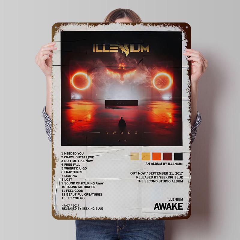 Illenium Awake Album Cover Art Tinplate Posters Customizable Wall Art Retro Vintage Metal Signs for Home Room Desk Decor Items