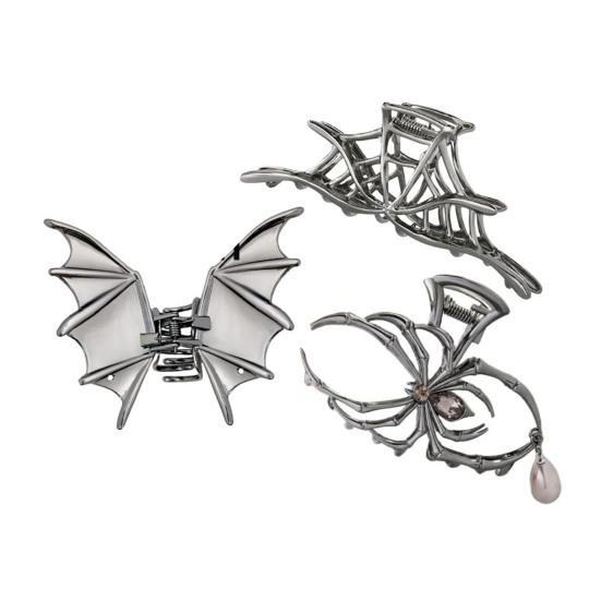 3 шт. Женские заколки для волос в форме паука, летучей мыши, черепа, руки, заколки для волос с противоскользящими зубцами, заколки для волос на затылок, аксессуары для укладки волос