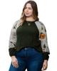 Azura Exchange Green Plus Size Floral Raglan Colorblock Patchwork Knit Blouse