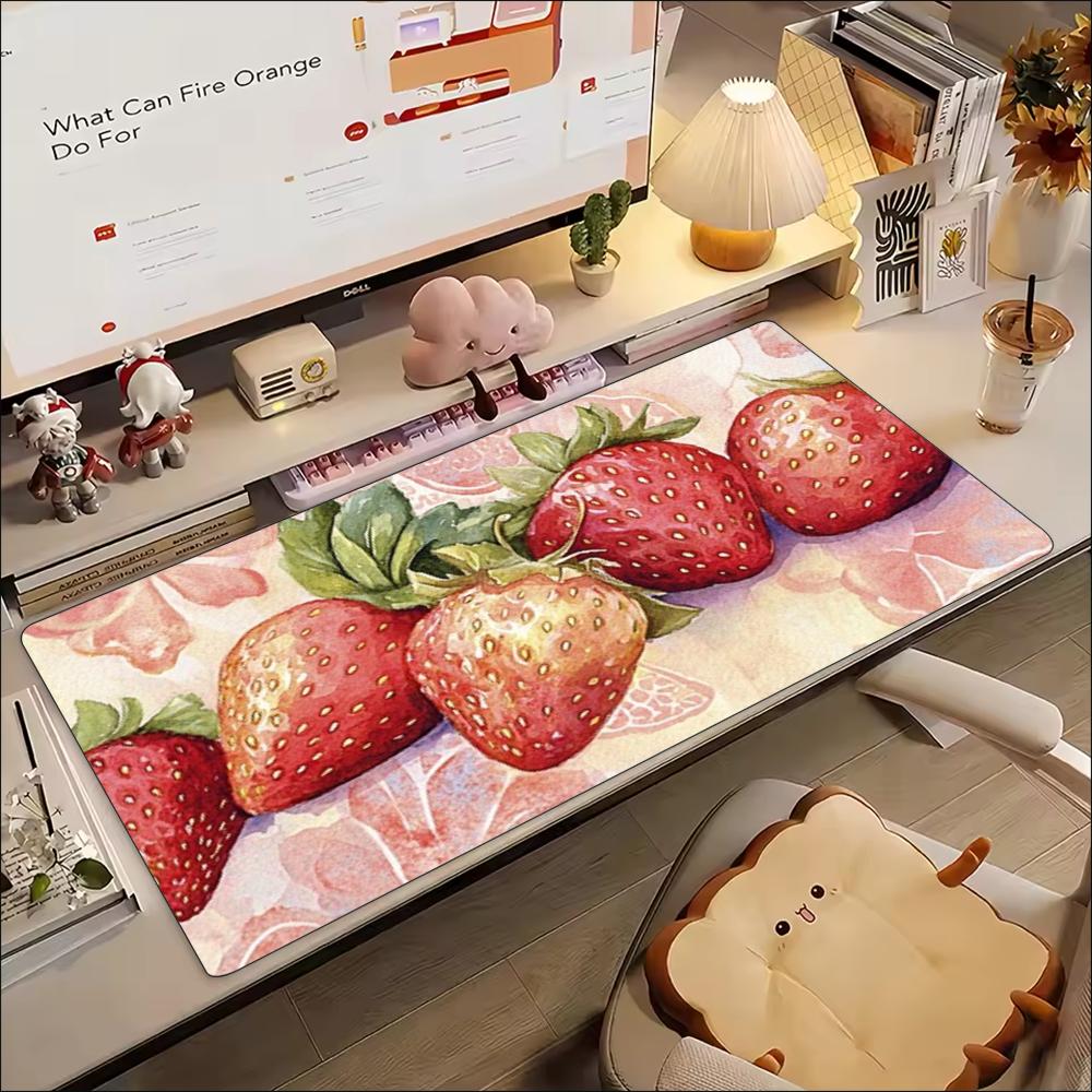 Fresh Strawberry Blossom Print Extended Mousepad Non Slip Rubber Desk Mat For Gaming Laptop Keyboard And Home Office Workstation