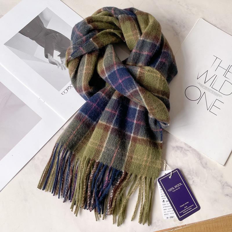 Премиальный темно-синий клетчатый шерстяной шарф для мужчин - роскошный зимний подарок для парня, отца или пожилых людей