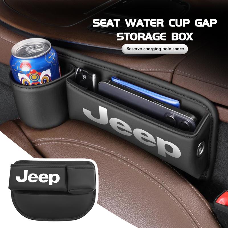 CMN1 For Jeep Leather Car Seat Gap Organizer Crevice Side Storage Box Filler Side Storage Pocket With Cup Holder Grand Cherokee
