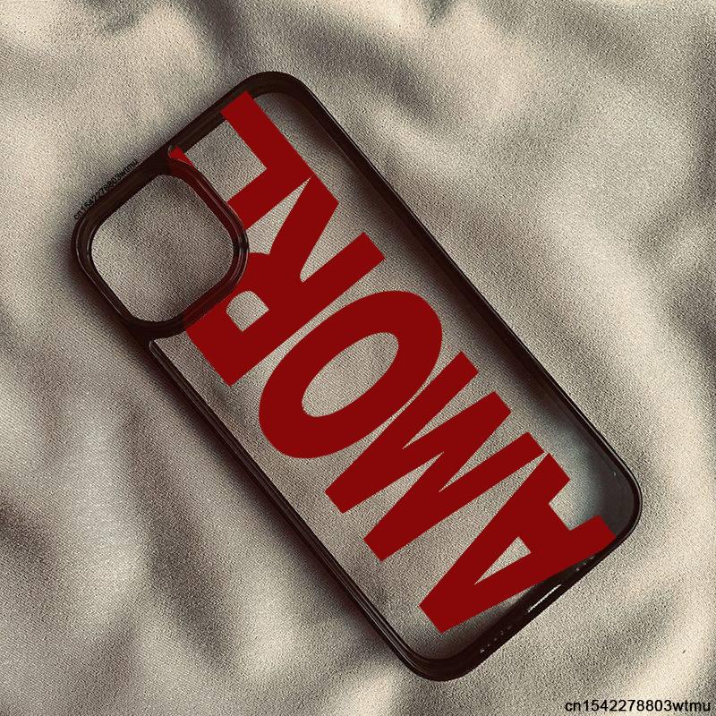 Модный Розовый Чехол для Телефона с Буквами AMORE для IPhone 17 16 Pro 15 14 13 12 11 XR XS Max 7 8Plus 17Air Простой Прозрачный Жесткий Чехол