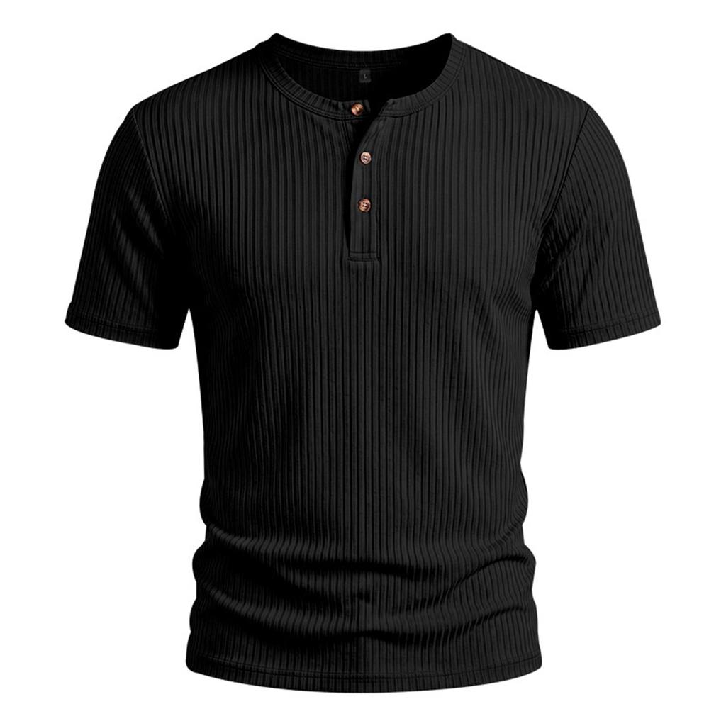 Мужская повседневная легкая рубашка-henley в рубчик, с коротким рукавом, с пуговицами на воротнике, облегающего кроя, из мягкой дышащей ткани, летний топ