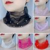 Solid Color Neck Collar Faux Pearls Decor Elastic Organza Lace Scarf Elegant Multi-functional Elastic Neck Wrap