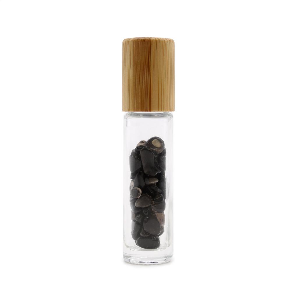 2x Black Tourmaline Essential Oil Roller Bottle, Wooden Cap