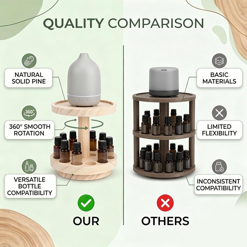 Round Rotating Base Essential Oil Storage Box Pine Wood Wooden Essential Oil Rack  Essential Oils