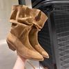 2025 Autumn/Winter Men's Suede Chunky Heel Pointed Toe Boots - Mid-Heel Ankle, Mid-Calf, High-Heel Slouch, Western Cowboy Styles