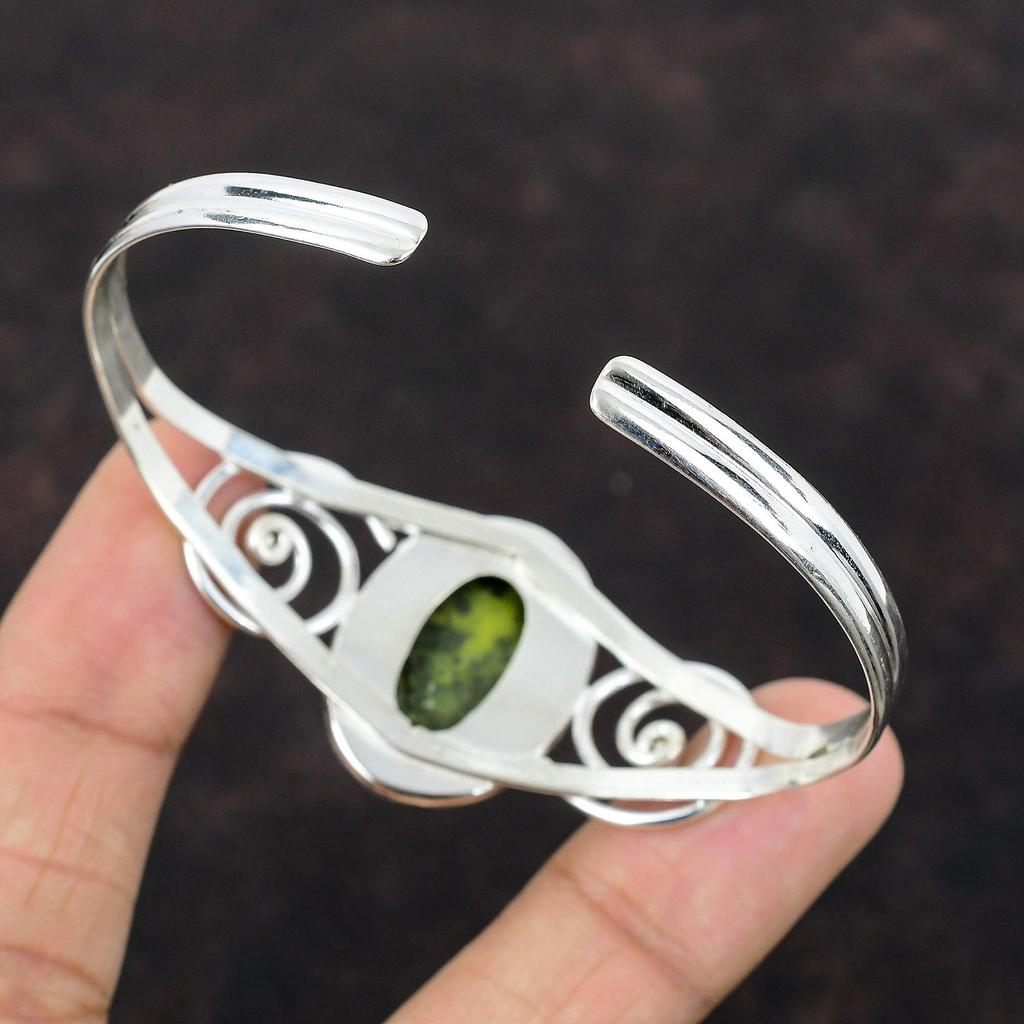 Stichtite Cuff Bracelet Natural Gemstone Jewelry 925 Sterling Silver Bangle Handmade Jewelry Adjustable Bangle Stylish Jewelry Gift For Mom