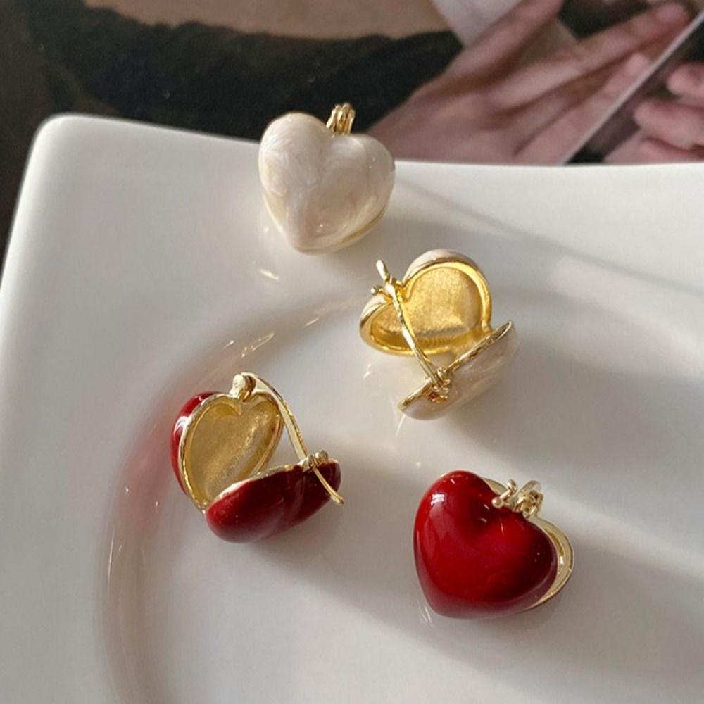 Glaze Vintage Elegant Enamel Stud Earrings Heart Ear Buckle Women Jewelry Korean Style Earrings
