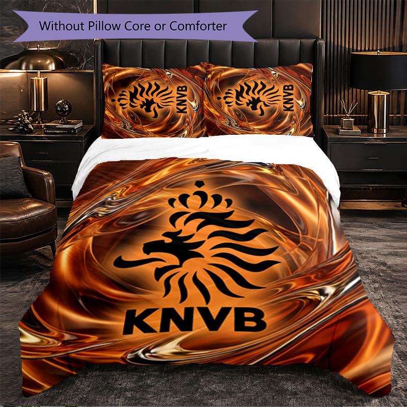 Netherlands Football Pattern 3 Pieces Bedding Set Soft Microfiber Duvet Cover with Pillow Cases for Bedroom