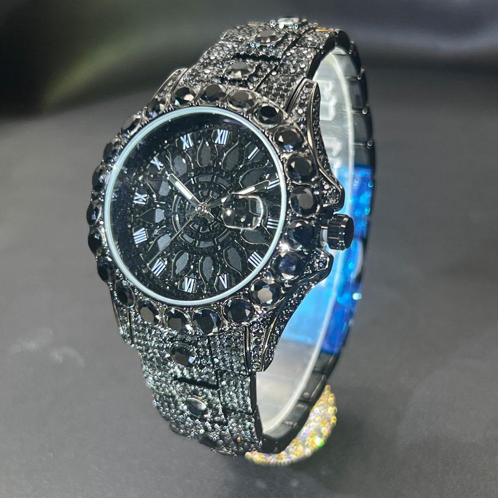 Sell Rose Ice Watch For Men Fashion Brand MISSFOX Hip Hop Full Diamond Luxury Jewelry Quartz Wristwatch Man New