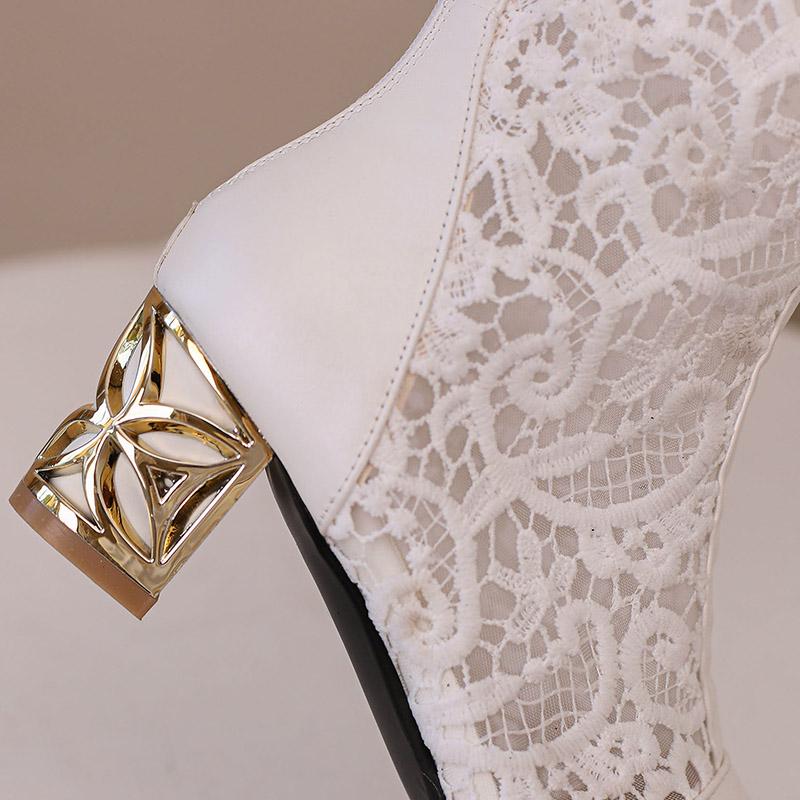 Q/Women's High-heeled Boots, Sexy European and American Style, Thick Heels, Lace Patchwork, Oversized Hollow Out Cool Boots