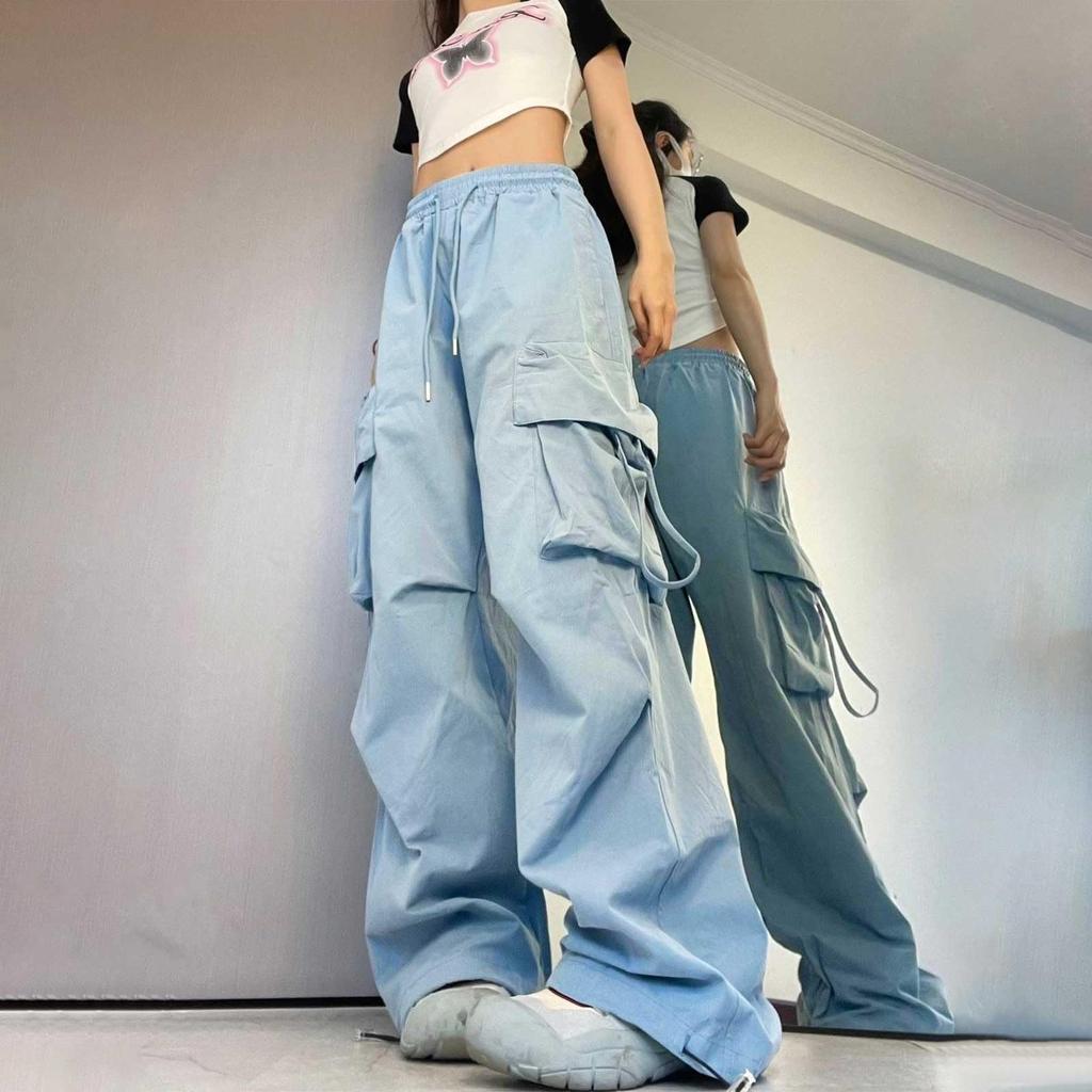 Women's Fashion Casual Wide-leg High-waisted Cargo Pants Multi-pocket Pants