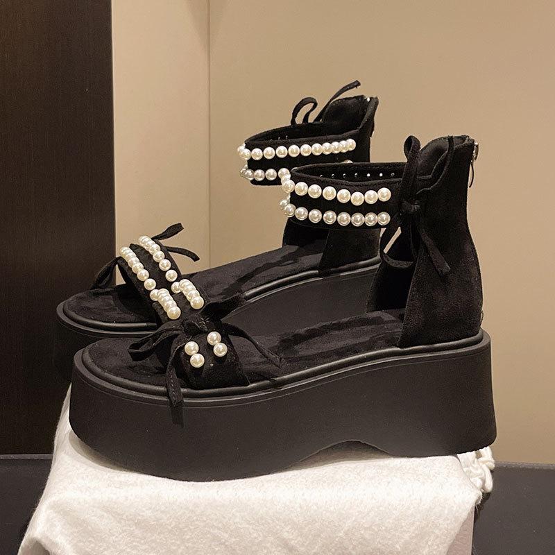 Модные жемчужные сандалии на платформе, фея, весна и лето 2025, новинка, с юбкой, римские сандалии, инс тренд
