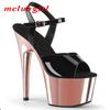 Women's Shoes Summer High Heel Fish Mouth Dance Shoes Black Buckle Leather Fashion Sandals 17cm Heel 7cm Platform YKC