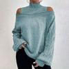 Ladies Fashion Off Shoulder Turtleneck Warm Solid Color Long Sleeve Sweater