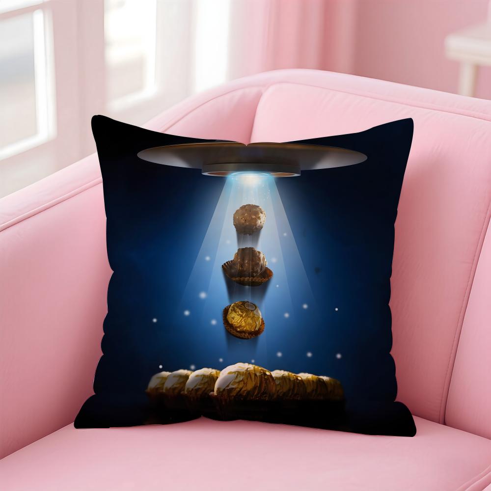 Style Of FFerrero Rochers Chocolates Logo Cushion Cover Pillowcase Short Plush Invisible zipper Room Sofa Cushion Cover