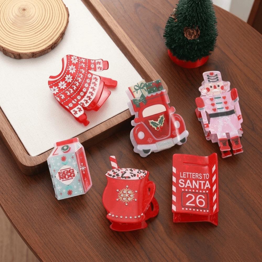 Acrylic Hair Claw Non Slip Hair Gripper Versatile Christmas Pattern Shark Clips Ponytail