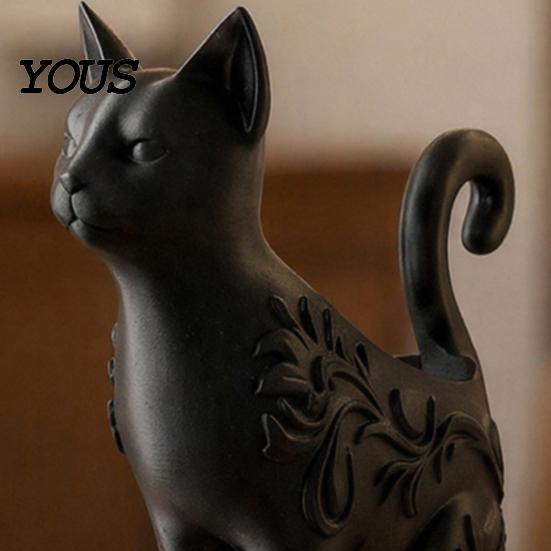 Изящная резная фигурка кошки, 3D-печатные черные фигурки, Многоцелевой держатель для благовоний, Мини-цветок, Современный готический горшок для хранения на рабочем столе, Настольный