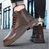 Men Retro Soft Soled Motorcycle Work Boots Autumn Winter Thick Bottom High Top Casual Work Ankle Boots Side Zipper Leather Boot