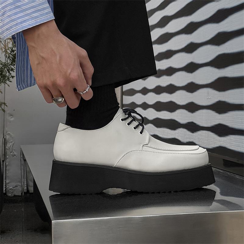 Новые модные туфли на платформе с завышенной талией, корейская версия, универсальные повседневные туфли на среднем каблуке, белые мужские туфли-одиночки со шнуровкой 96590-J