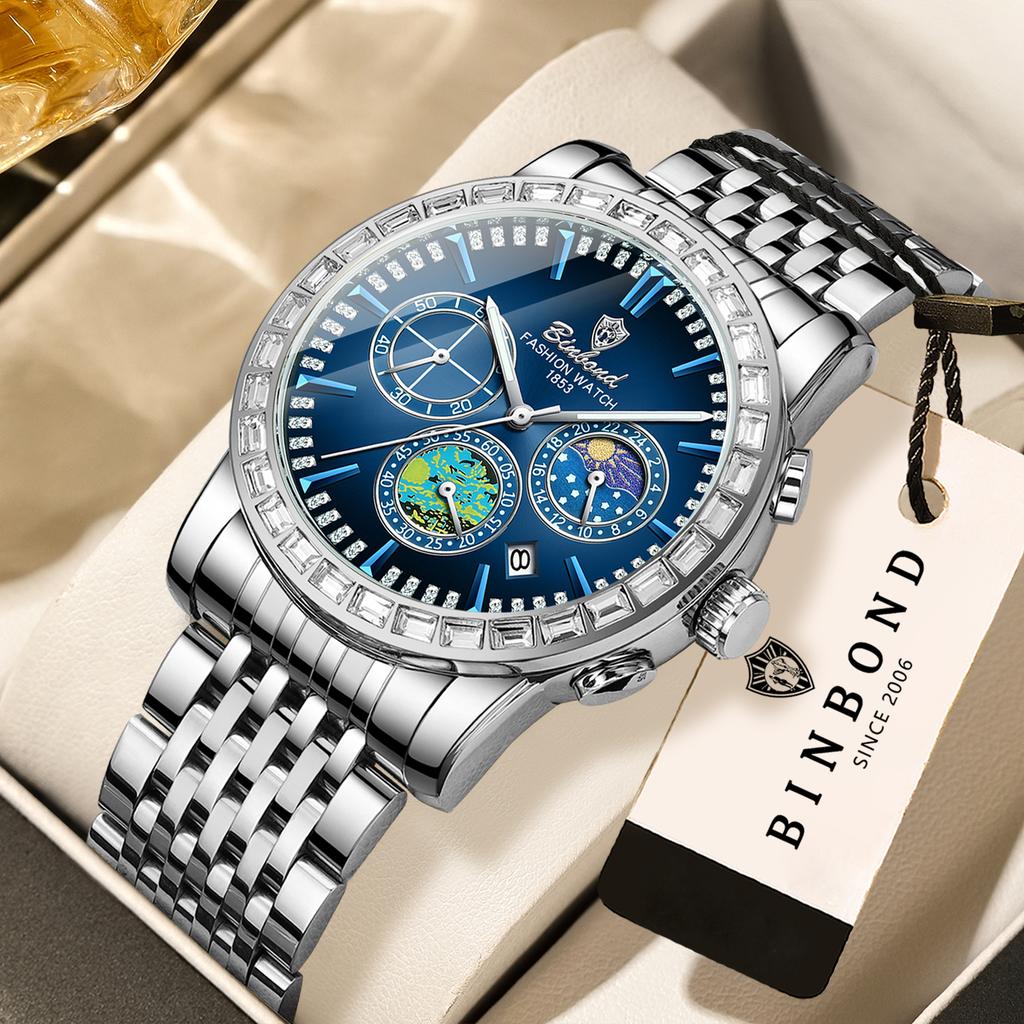 BINBOND Luxury Scratch-Resistant Quartz Wristwatches For Men Luminous Waterproof Auto Date Men's Watch Sports Casual