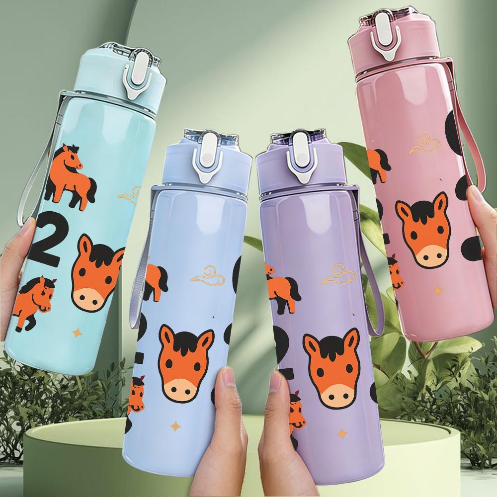 1PC Number 6 Animal Sport Cartoon Print 750ml Color Plastic Sports Water Bottle Leakproof Flip Straw Lid Suitable for Sports Office Home Use