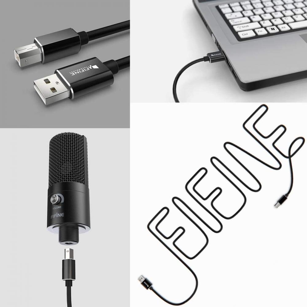 FIFINE Комплект USB-микрофона, конденсаторный микрофон, игровой микрофон, однонаправленный, подставка в комплекте (Нет штатива), Включая Pop Guard, Распространяется