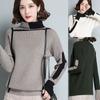 Winter Women Pullovers Sweater  New Vintage Loose Casual Female Sweaters Color Block Knitted Lady Turtleneck Warm Top