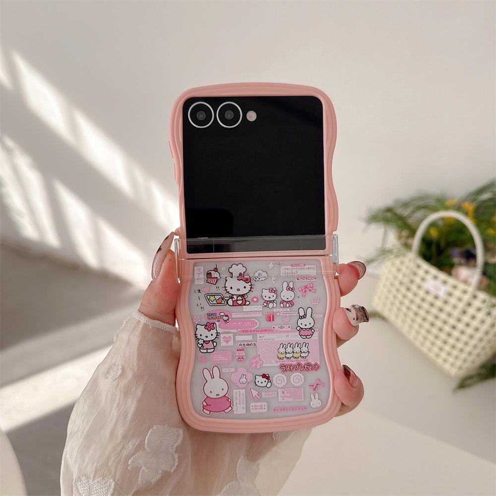 Мягкий чехол для телефона Hello Kitty из поликарбоната с ремешком для серии Samsung Galaxy Z Flip (7/6/5/4/3)