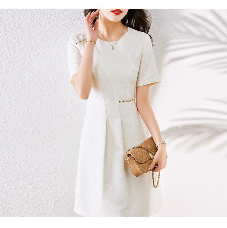 Good looking outfit, summer hot item, design sense, temperament, commuting nail bead round neck short sleeved dress, women's slimming A-line skirt