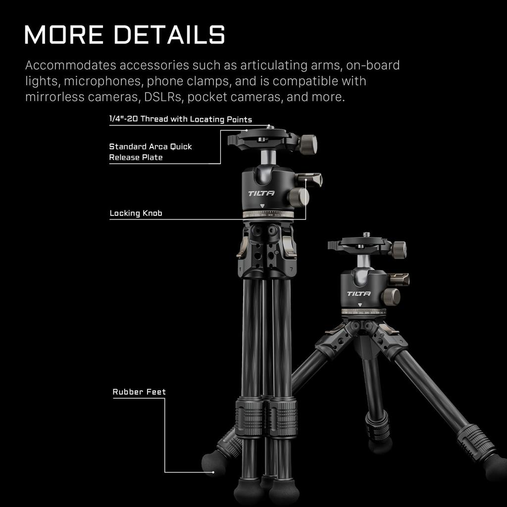 TILTA BT03E Настольная шаровая головка 1 ярусная тренога из углеродного волокна 3 кг выдвижная космический серый TT-BT03E-FB-SG