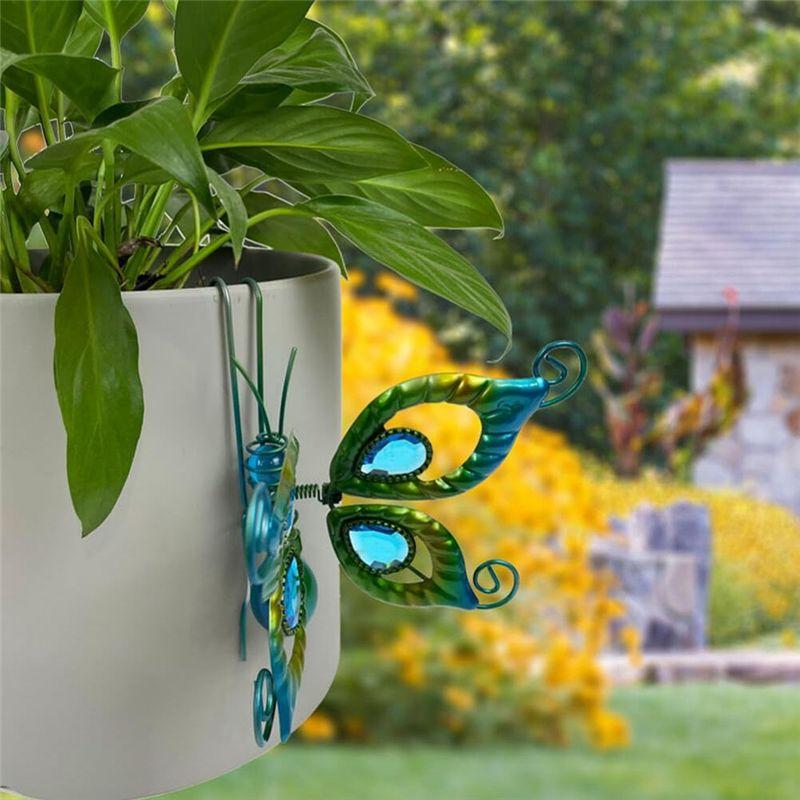 M-Modern-2Pcs Flower Pot Hugger Butterfly Figurines Planter Hanging Animal Pendant Ornaments For Garden Fence Balcony Decor, Eas