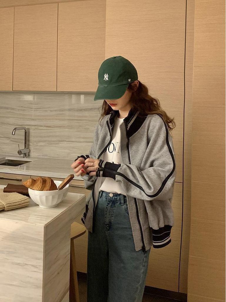 Women's Petite College Style Fleece Baseball Jacket - Cozy, Loose, Casual for Autumn/Winter