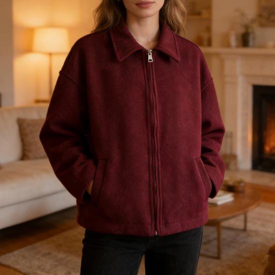 Женская шерстяная куртка на молнии, с длинными рукавами и лацканами, короткое пальто-бушлат, повседневная осенне-весенняя верхняя одежда с карманами