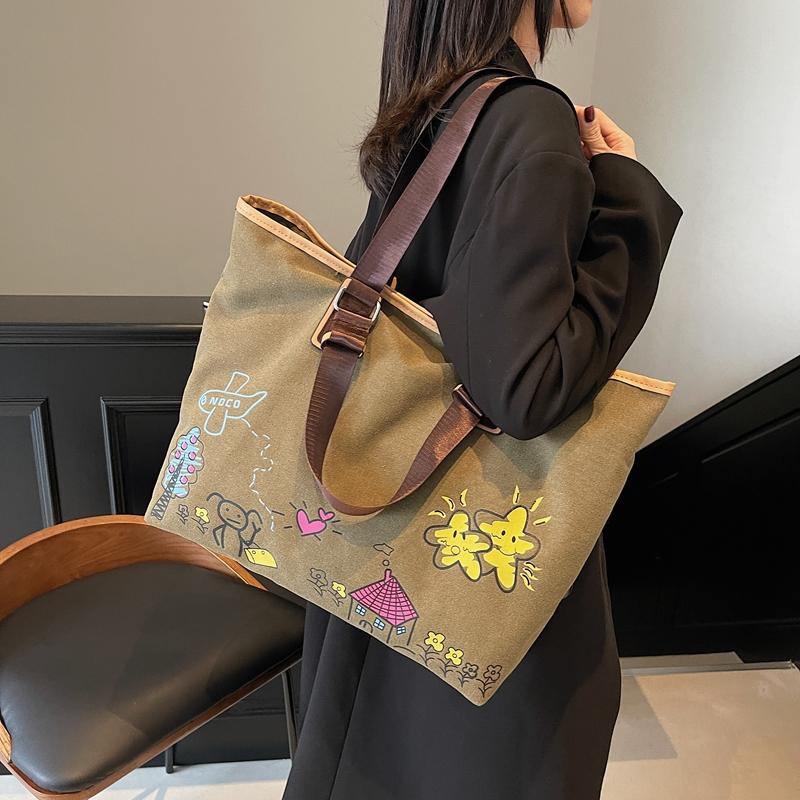 Легкая сумка через плечо с принтом, женская сумка-тоут большой вместимости, студенческая сумка для путешествий, холщовая сумка