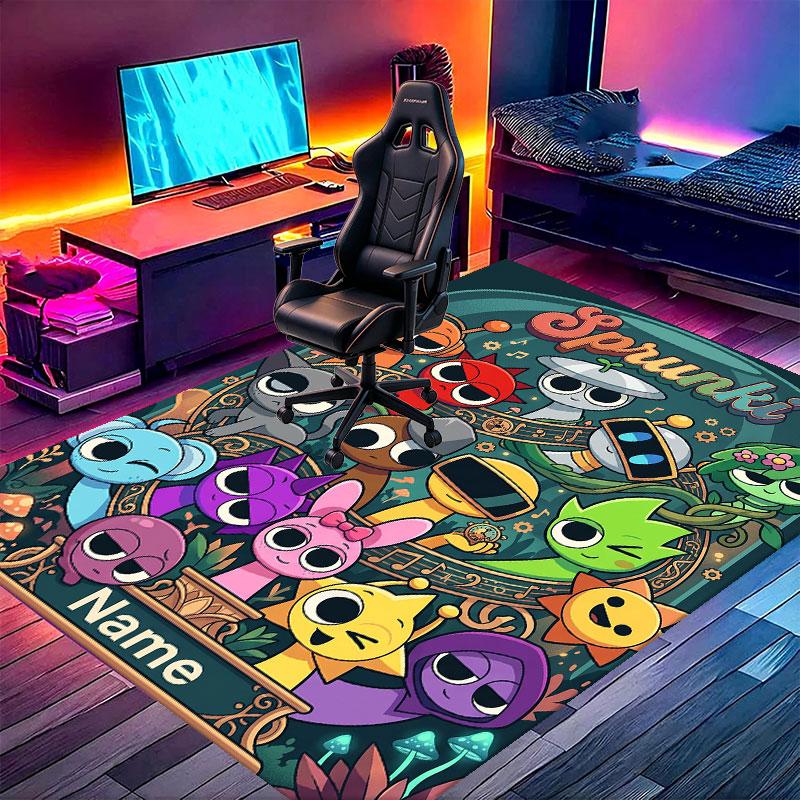 Custom Name Personalized Game Sprunki Print Carpet, Versatile Home Decor Rug, for Playroom, Apartment, Balcony, Entryway, Hallway Gift