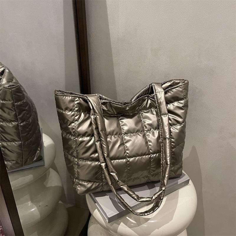 Европейские и американские ретро сумки большой вместимости, осенне-зимние новые клетчатые пуховые хлопковые сумки через плечо, простые темпераментные портативные сумки-тоут