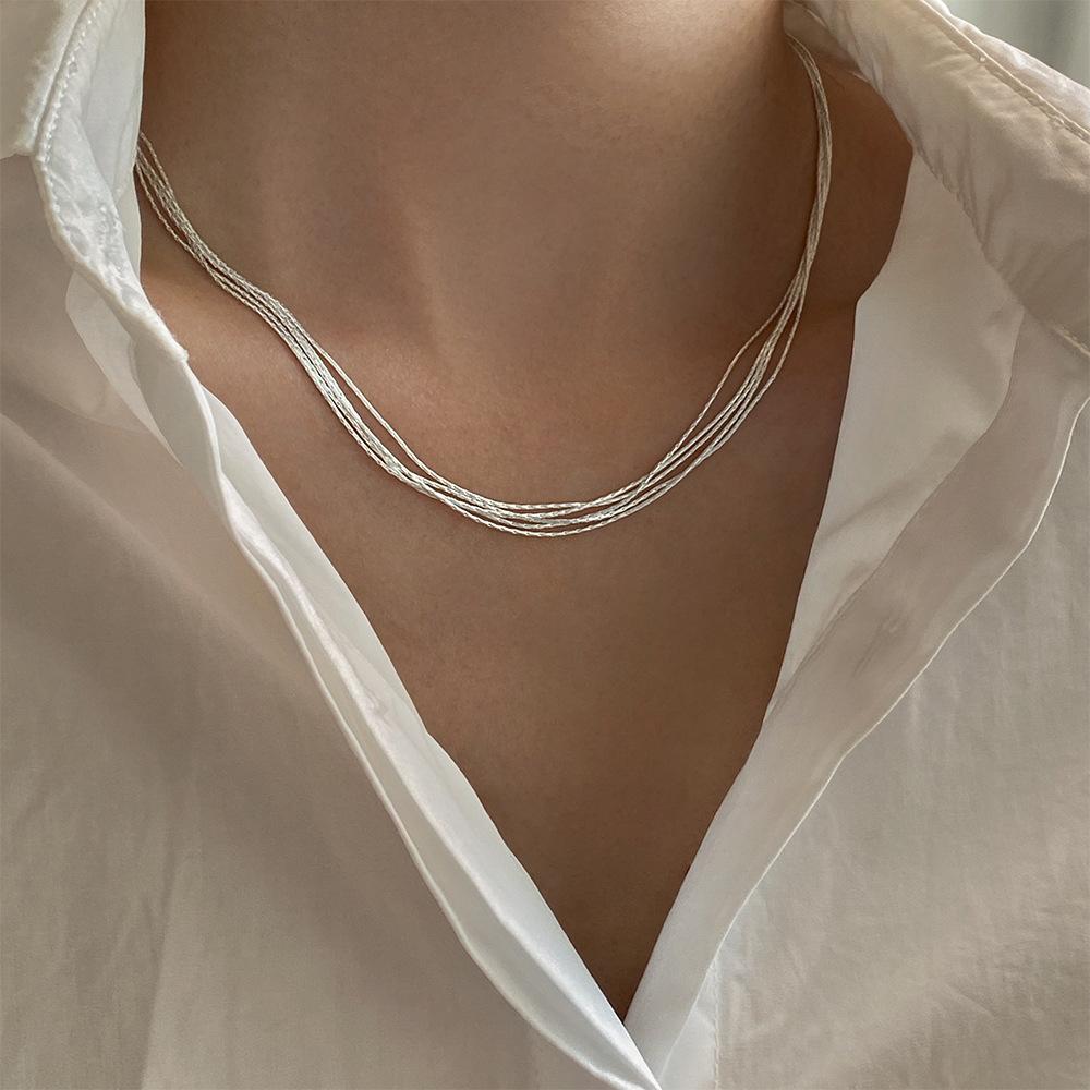 New Sparkling Multilayer Exquisite Long Bling Chain Necklace Unisex Silver Color Metal Stylish Chokers Elegant Exquisite Jewelry