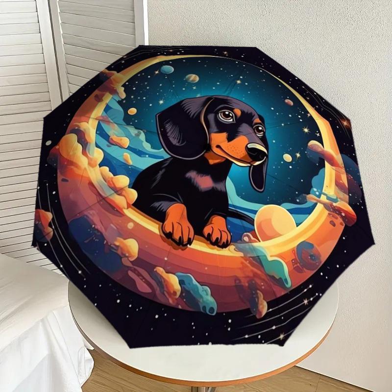 1pc Space Dachshund Adventure Umbrella with Plastic Handle,Suitable for All Seasons Home Travel Outdoor UmbrellaDD640