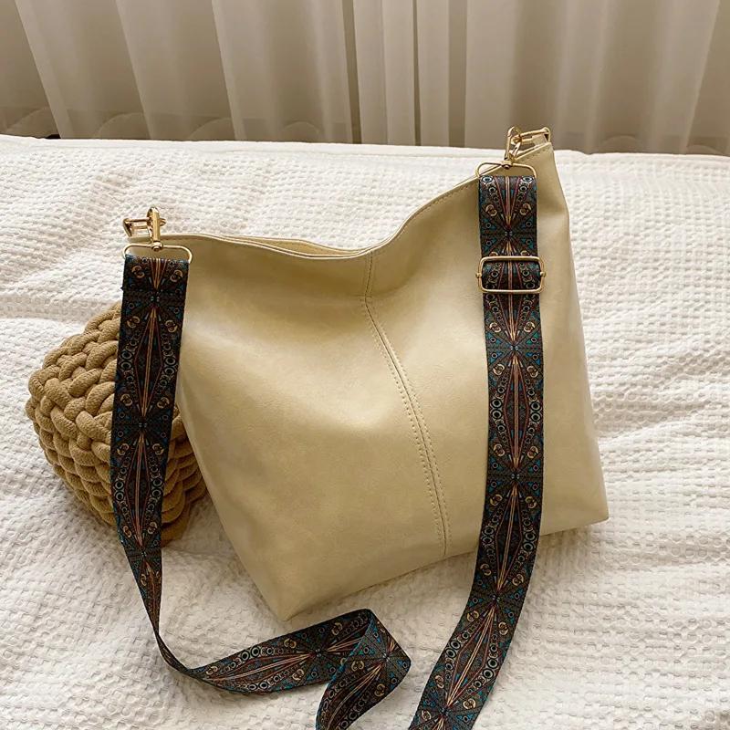 Мягкая кожаная сумка через плечо для женщин, большая вместительная сумка, широкая сумка на плечо, универсальная, женская, роскошная, новая мода