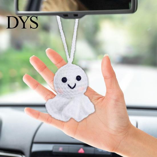 Spooky Interior Car Decoration Rearview Mirror Crochet Hanging Decoration, Knitting Grim Reaper Ghost Moon Star Snowman Ornament, Halloween