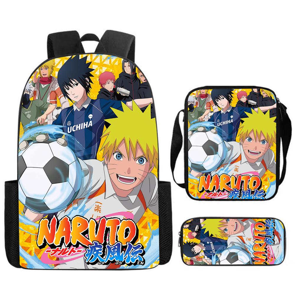 Набор из 3 предметов РЮКЗАК NARUTO для детей, Мочила с сумкой через плечо и пеналом, Легкий и прочный, для детей от 6 до 10 лет