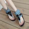Fashion 2025 Punk Fashion Thong Sandals Flat Plus Size Beach Sandals Belt Buckle Gothic Summer Sandals Wide Heels Women