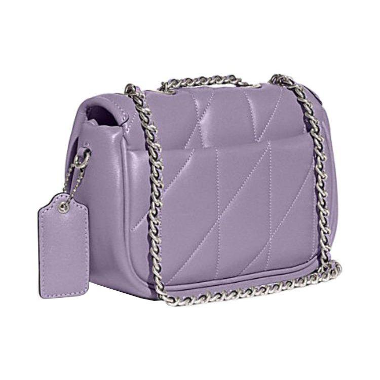 Coach Подушка 20 Однотонный Серебряный Замок Стеганая Клапан Кожаная Сумка Через Плечо Женские Сумки Фиолетовый CA086-LHVHM